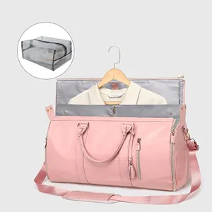 Rosafarbene Reise-Kleidertasche aus PU-Leder mit Anzugaufbewahrung und Schultergurt