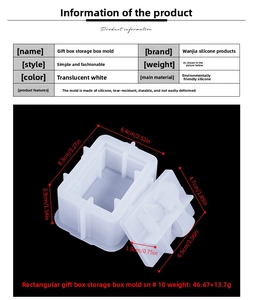 Detailed dimensions of rectangular silicone storage box mold for DIY resin crafts