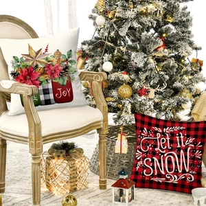 Christmas pillow covers with gingerbread man and red buffalo plaid festive patterns