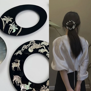 Vintage Chinese Style Hair Stick Shell Inlay Mother Of Artificial Pearl Flower Deer Pattern Handmade Wood Hairpin For Women