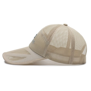 Light khaki mesh baseball cap for men featuring breathable fabric and long sun visor brim