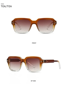 Front and 45-degree side views of tea gradient round sunglasses with rivet accents