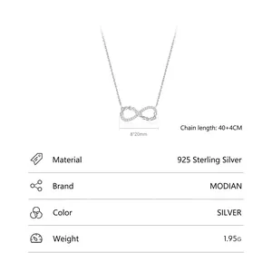 Elegant S925 sterling silver infinity necklace with sparkling white cubic zirconia stones