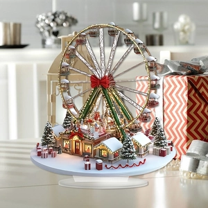 Ruota panoramica natalizia in acrilico con villaggio innevato e decorazioni festive