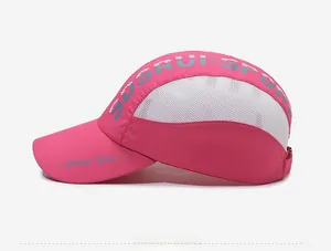 Detail showing pink quick-dry sports cap with white breathable mesh side panels
