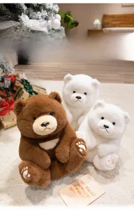 Detailed plush texture and pink paw embroidery on brown and white teddy bears