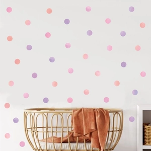 Bohemian watercolor polka dot wall decals for nursery with pink and purple circles