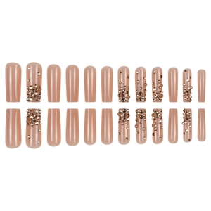 Faux ongles nude extra longs avec strass champagne de luxe en forme de cercueil