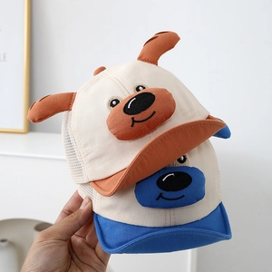 Kids breathable mesh baseball cap with 3D ears and cartoon dog embroidery for summer