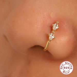 Golden 925 sterling silver geometric nose cuff with marquise-cut sparkling crystals