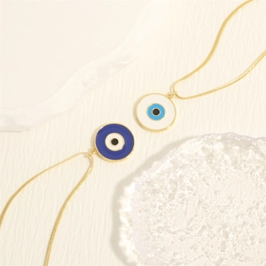 18K gold-plated snake chain necklaces with blue and white evil eye drip oil pendants