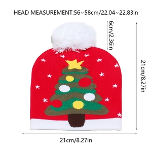 Size specifications of the red knitted Christmas hat with pompom and tree pattern