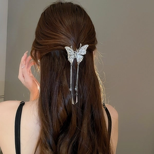 Elegant Butterfly Hair Claw Clip With Long Tassel Alloy Rhinestone Dangling Hairpin Styling Accessories For Women
