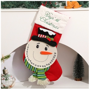 Christmas countdown stocking with snowman dial and Days 'til Christmas embroidery decor