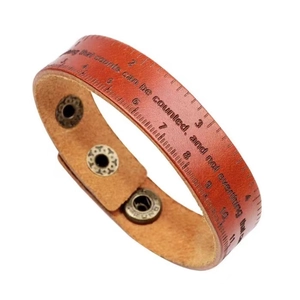 Vintage Cowhide Leather Bracelet With Ruler Scale Engraved Inspirational Quotes Adjustable Wristband Unisex Punk Style