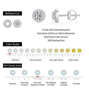 Élégantes boucles d'oreilles halo en moissanite argent S925, couleur D et pureté VVS1