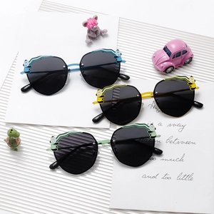 Polarized kids sunglasses featuring cute panda shapes and colorful geometric oval frames