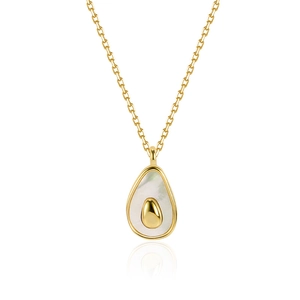 S925 sterling silver avocado necklace with white mother of pearl and gold chain