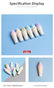 Detail of 6-color ice cream shaped highlighters in macaron tones for journaling