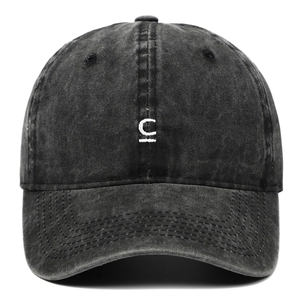 Casquette baseball en denim délavé gris anthracite avec broderie lettre C et visière courbe