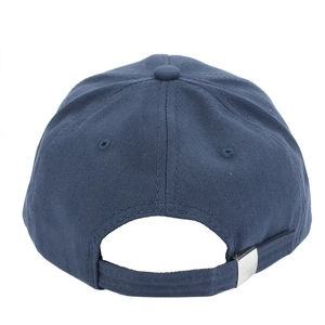 Classic navy blue six-panel baseball cap with an adjustable silver metal buckle back