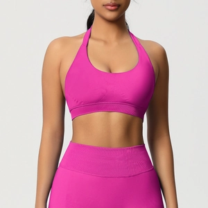Détails du tissu côtelé sans couture de la brassière de sport rose vif et du legging