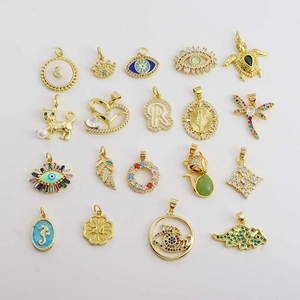 Detailed collection of 18K gold plated charms with colorful zircon and micro-pave inlays