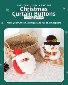 Detailed view of Santa and Snowman plush curtain tiebacks for festive home decoration