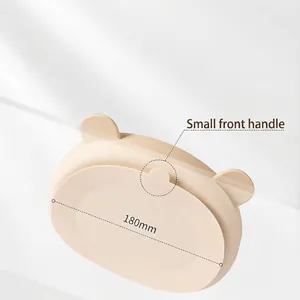 Bear-shaped silicone baby suction plate with 180mm non-slip base for toddler self-feeding