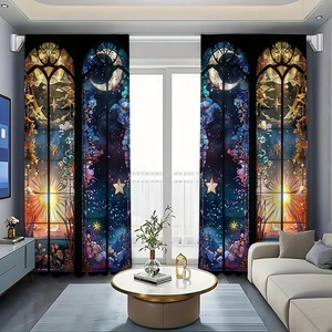 Fantasy sun moon and stars stained glass art style decorative polyester curtains