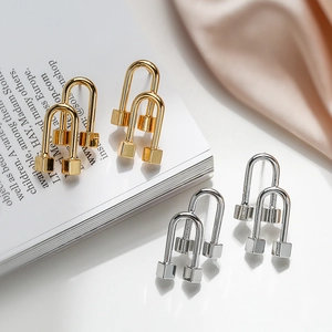 Minimalist Geometric Copper Gold Plated U Shaped Stud Earrings With Square Cube Design For Women Elegant Jewelry