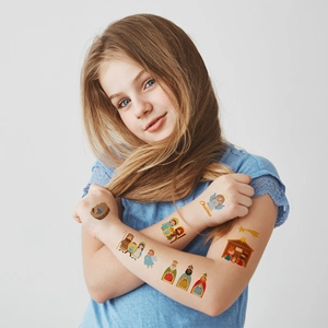 Kids Christmas nativity scene waterproof temporary tattoos with cartoon religious patterns
