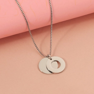 Minimalist 304 Stainless Steel Necklace Double Circle Disc Hollow Ring Pendant Box Chain Geometric Jewelry For Men Women
