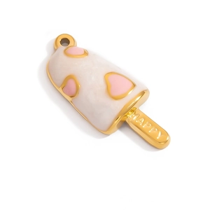 Golden ice cream pendant with white marble enamel, heart detail and HAPPY engraving