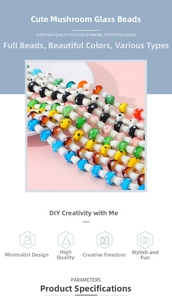 Detailed view of colorful mushroom lampwork glass beads for DIY jewelry making