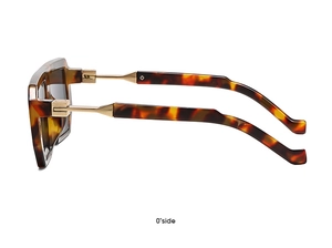 Side view of retro tortoiseshell square sunglasses with slim gold metal temples