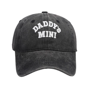 Classic washed dark gray baseball cap featuring Daddy's Mini white letter embroidery