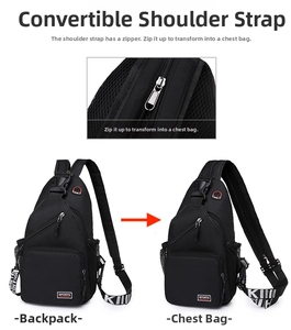 Détail de la sangle zippée convertible entre sac à dos et sac de poitrine multifonctionnel
