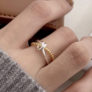 925 Sterling Silver Knot Ring Double Layer Beaded Smooth Adjustable Open Ring Minimalist Jewelry For Women