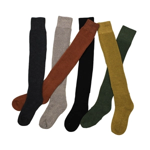 Thick knitted over-knee high socks in six colors with ribbed cuffs for winter warmth