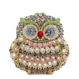 Pochette de soirée chouette exquise incrustée de cristaux et strass colorés