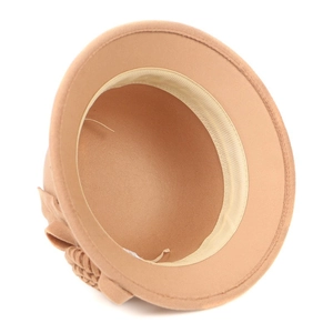 Detail of camel wool felt hat showing inner lining and fine stitching craftsmanship