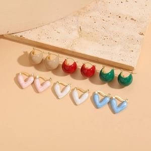 Fashion Heart Shaped Round Hoop Earrings Copper 14K Gold Plated Colorful Enamel Drip Oil Jewelry For Women Chic