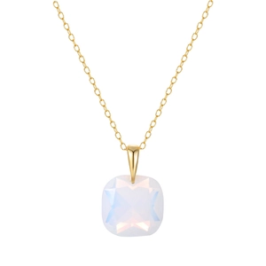 Macro detail of faceted opal pendant on a fine golden chain with s925 silver core