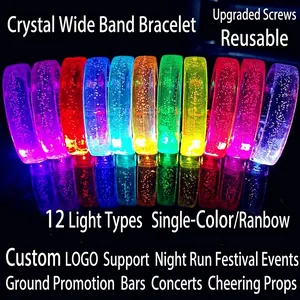 Colorful LED glowing wide bracelet in acrylic with 12 light modes and various colors