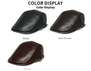 Genuine leather gatsby caps in black and brown colors with adjustable side buckles