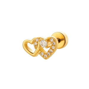 Boucle d'oreille cartilage cœur papillon doré avec zircons pavés et fermoir à vis