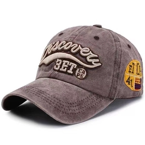 Vintage washed cotton baseball cap with Discovery 3ET embroidery and side patch decoration
