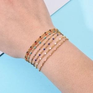 Minimalist Stainless Steel Bracelet Colorful Enamel Drip Oil Thin Chain Adjustable Bohemian Jewelry For Women