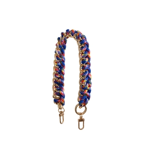 Blue braided handbag strap with golden metal chain and swivel clasps for DIY bags